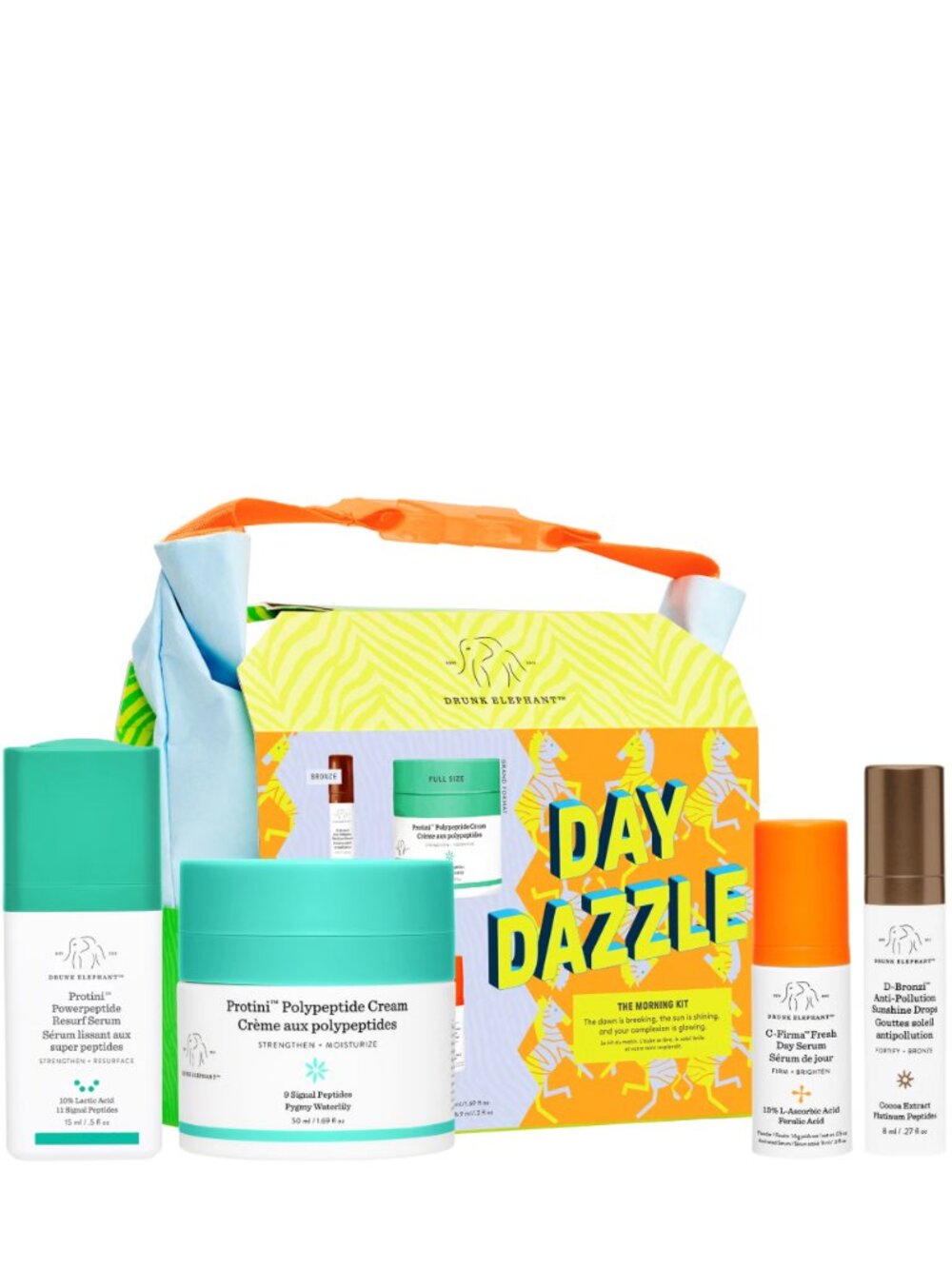 NEW Drunk Elephant Day Dazzle Kit with Full Size Protini + D-Bronzi, C-Firma
